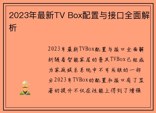 2023年最新TV Box配置与接口全面解析